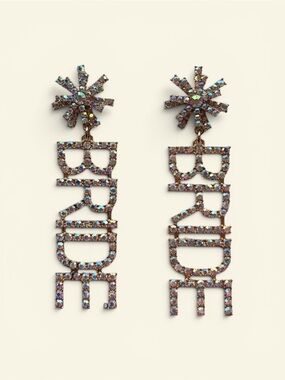 Ruff-Skch Gold AB Rhinestone BRIDE Drop Earrings Bachelorette Wedding Bridal